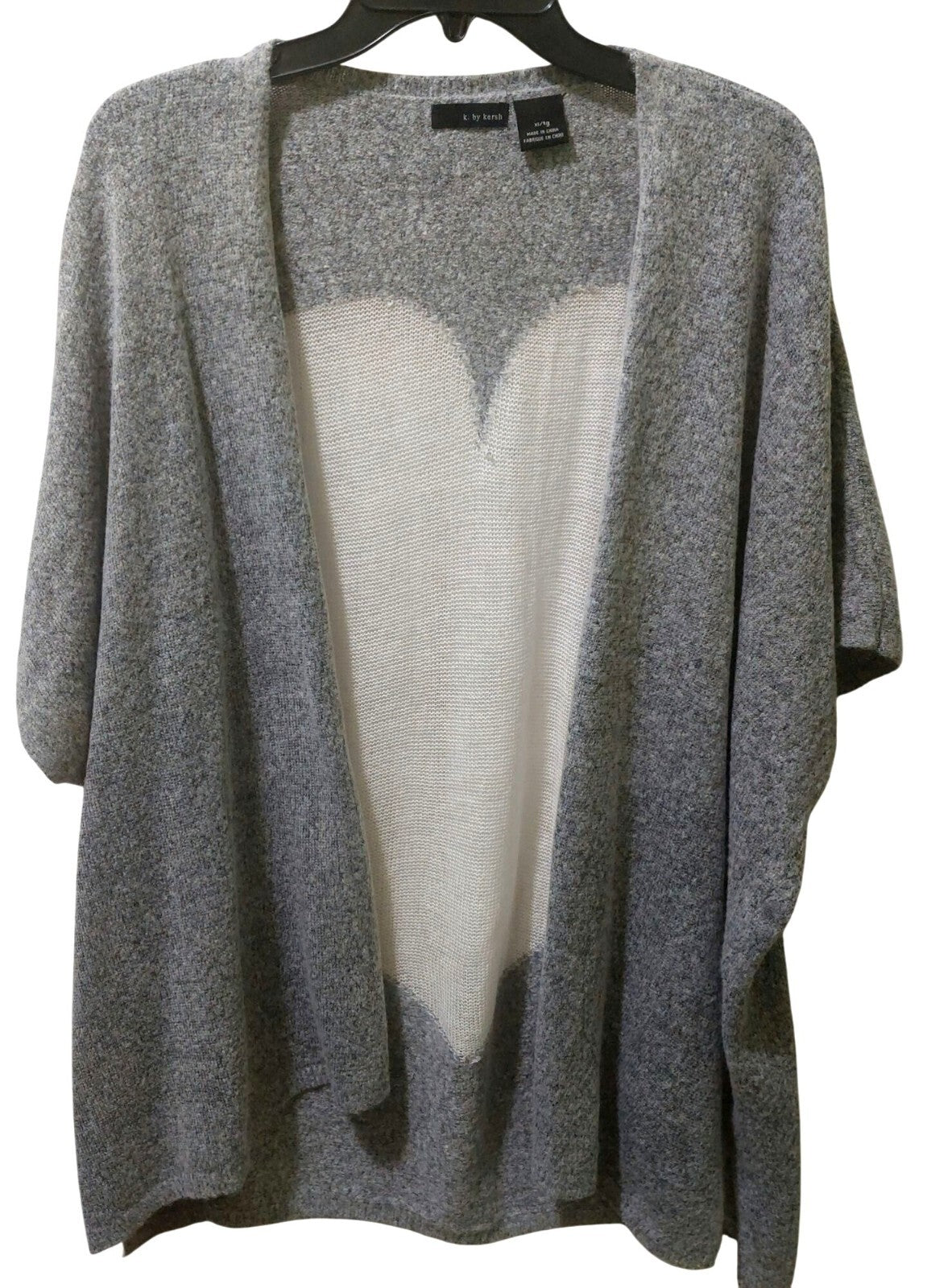 k. by kersh Women's Gray Short Sleeve Cardigan W/ White Heart on Back Size XL