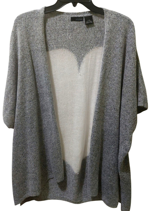 k. by kersh Women's Gray Short Sleeve Cardigan W/ White Heart on Back Size XL