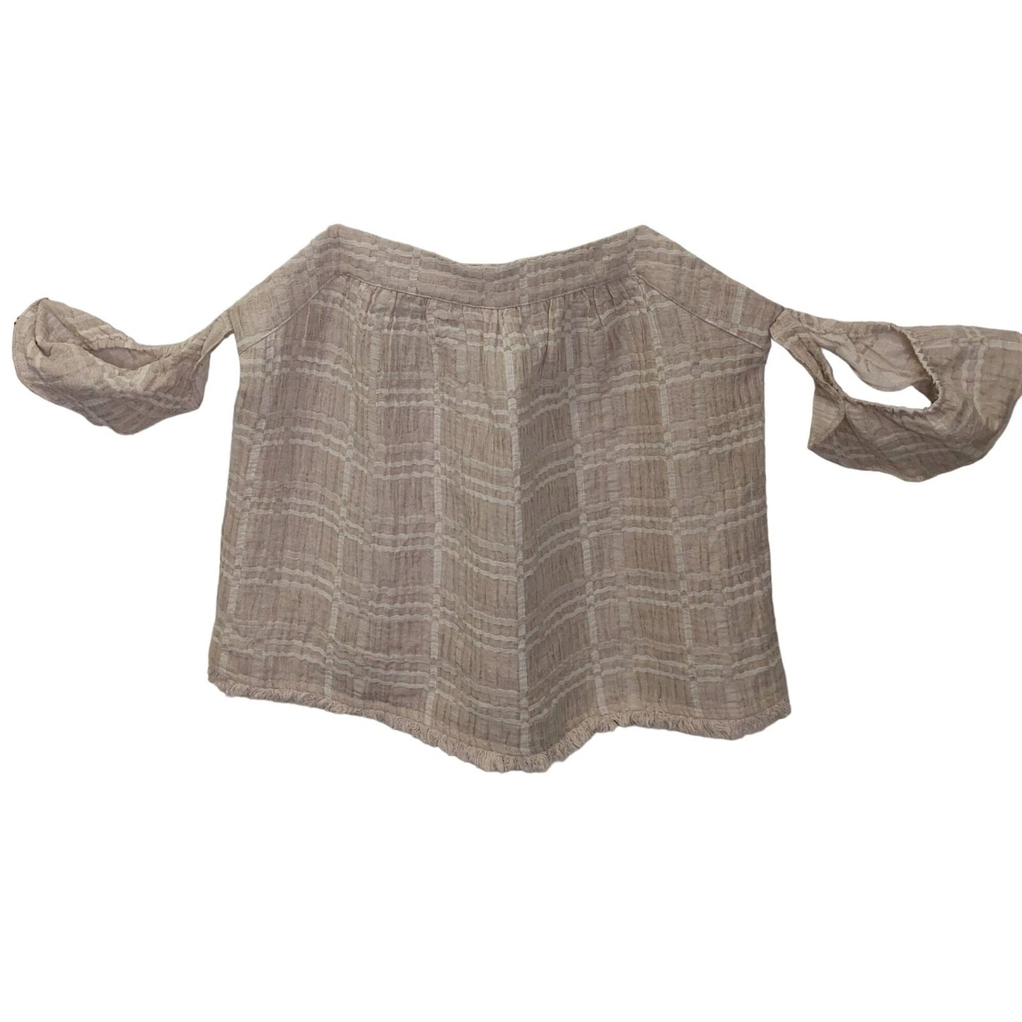 Honey Belle Women's Plaid Off-Shoulder Top Size Medium Beige Summer