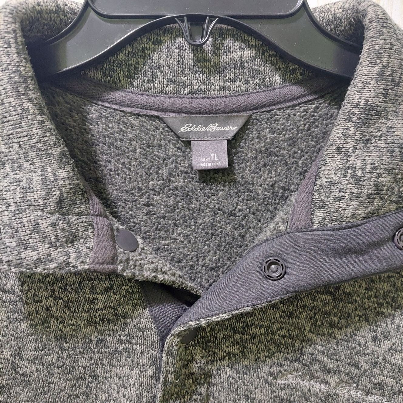 Eddie Bauer Mens Size TL Pullover Gray Radiator Sweater Fleece Snap Buttons