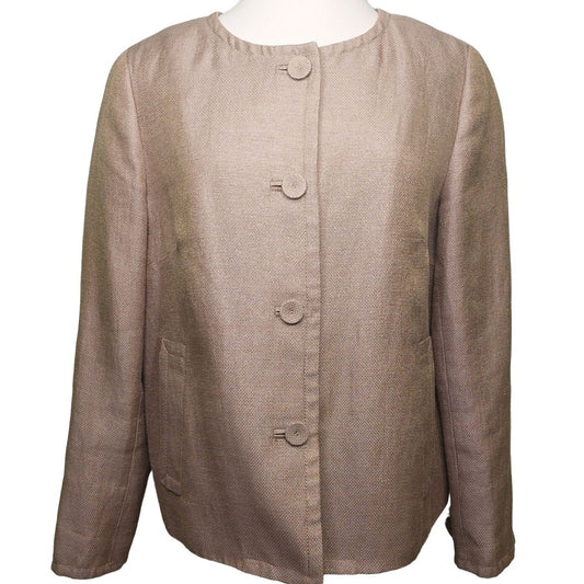 Talbots Women's Beige Metallic Thread Linen Blend Blazer Size 12 Chic~Classy