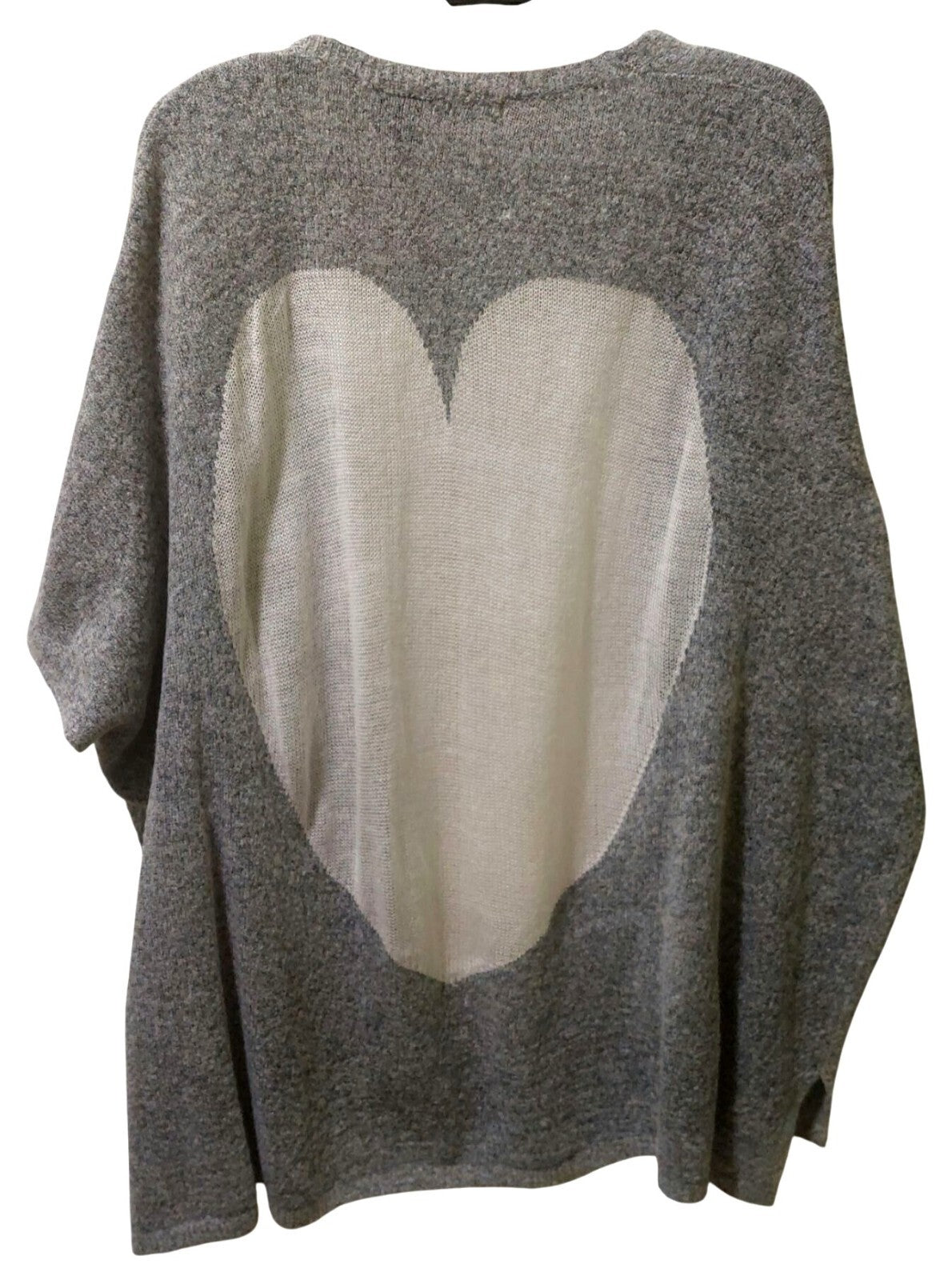 k. by kersh Women's Gray Short Sleeve Cardigan W/ White Heart on Back Size XL