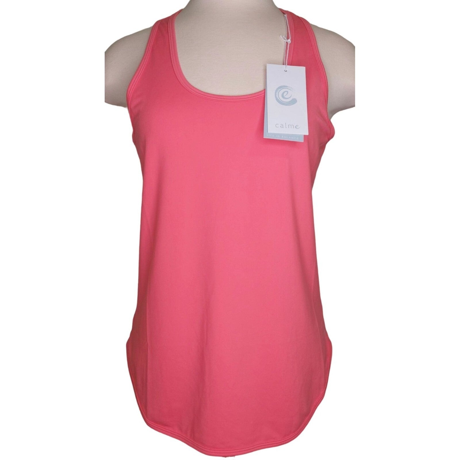Calme By Johnny Was Womens Effect Draped Racer Back Tank  Coral Pink Size Small