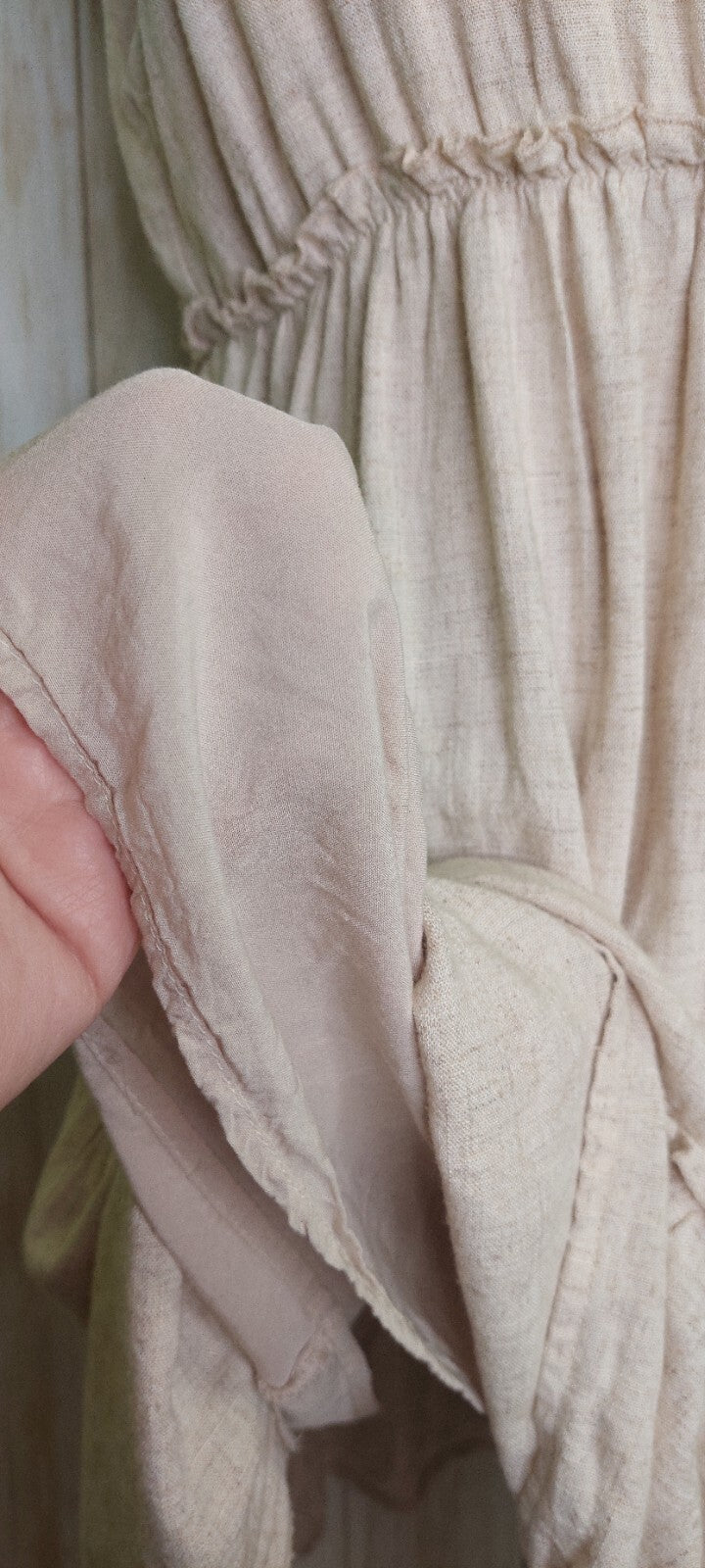 Pink Lily Women's Dress~Linen Blend~ Sleeveless~Ruffled~Tie Straps~Size Large