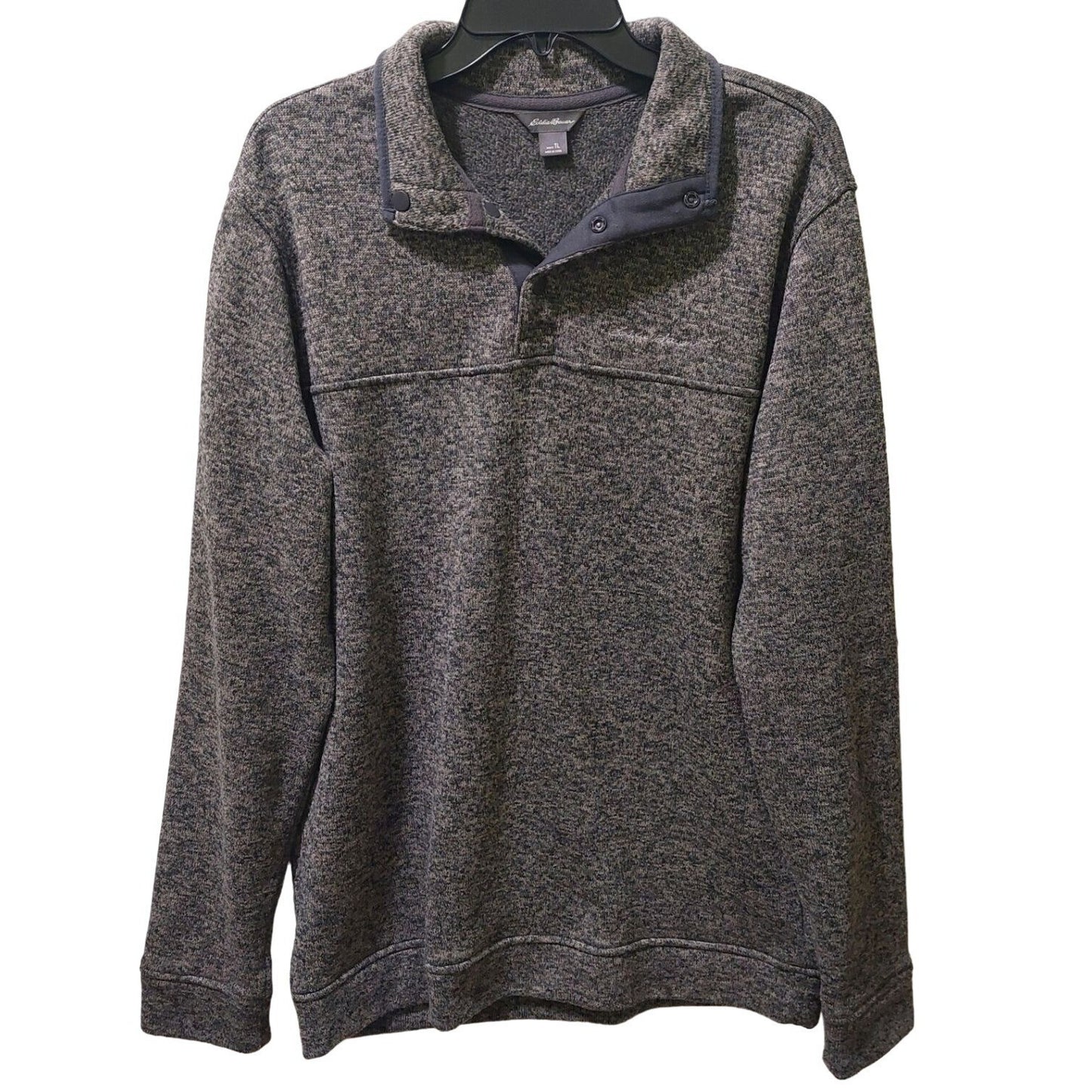 Eddie Bauer Mens Size TL Pullover Gray Radiator Sweater Fleece Snap Buttons