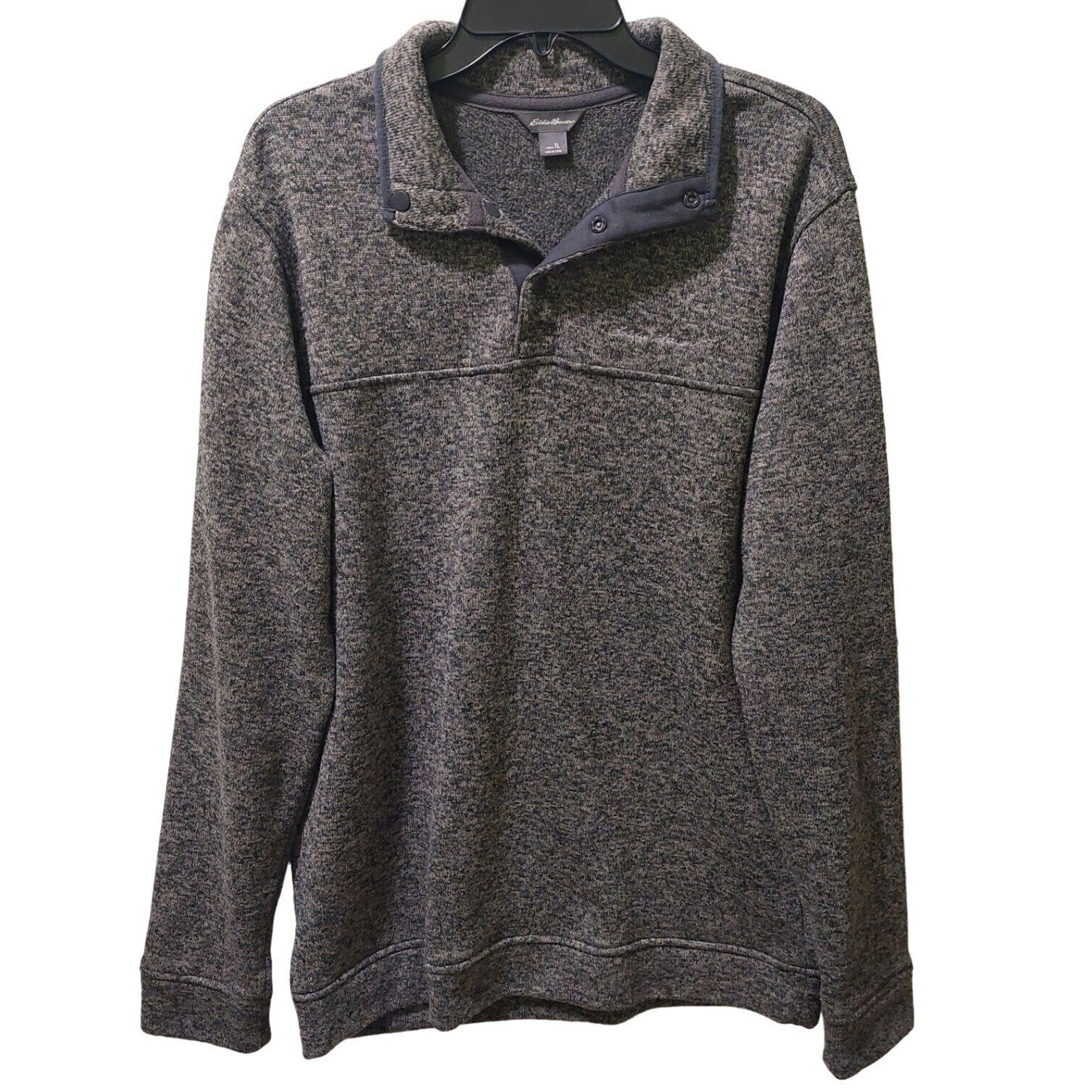 Eddie Bauer Mens Size TL Pullover Gray Radiator Sweater Fleece Snap Buttons