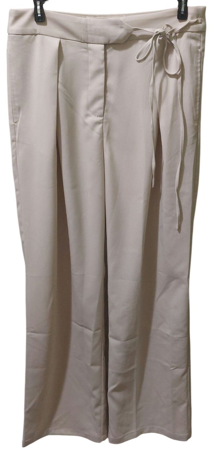 NWT Commense Womens High-Waisted Wide Leg Dress Pants W/Tie Beige Large
