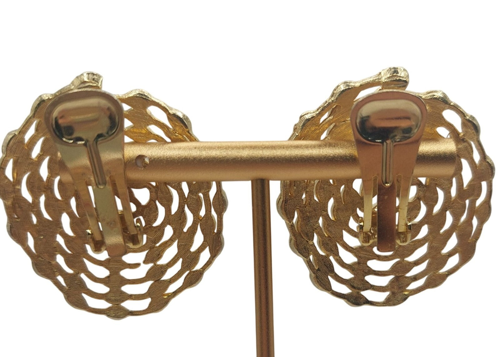 Vintage Gold-Tone Clip-On Earrings With Black Enamel Accents