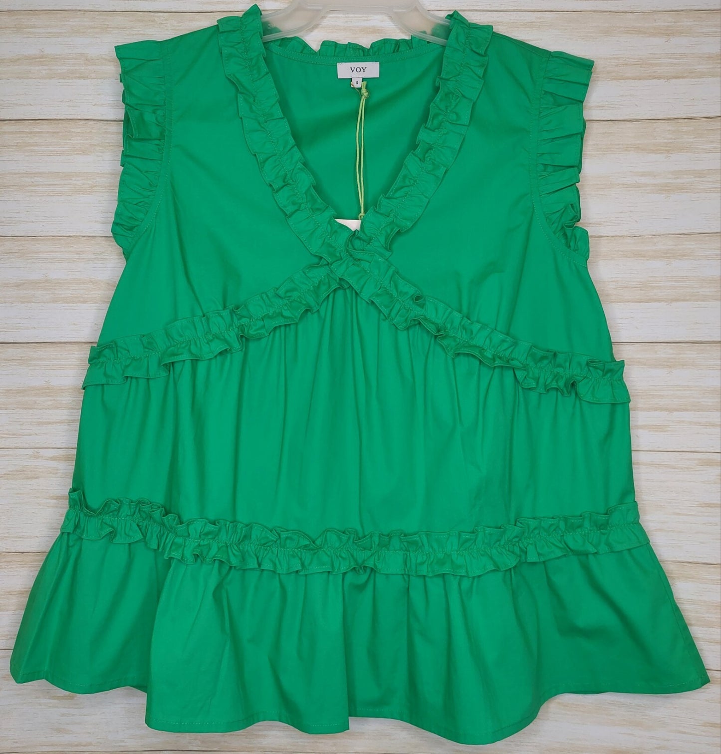 Voy Top Women's Size Small Kelly Green Sleeveless Ruffled NWT