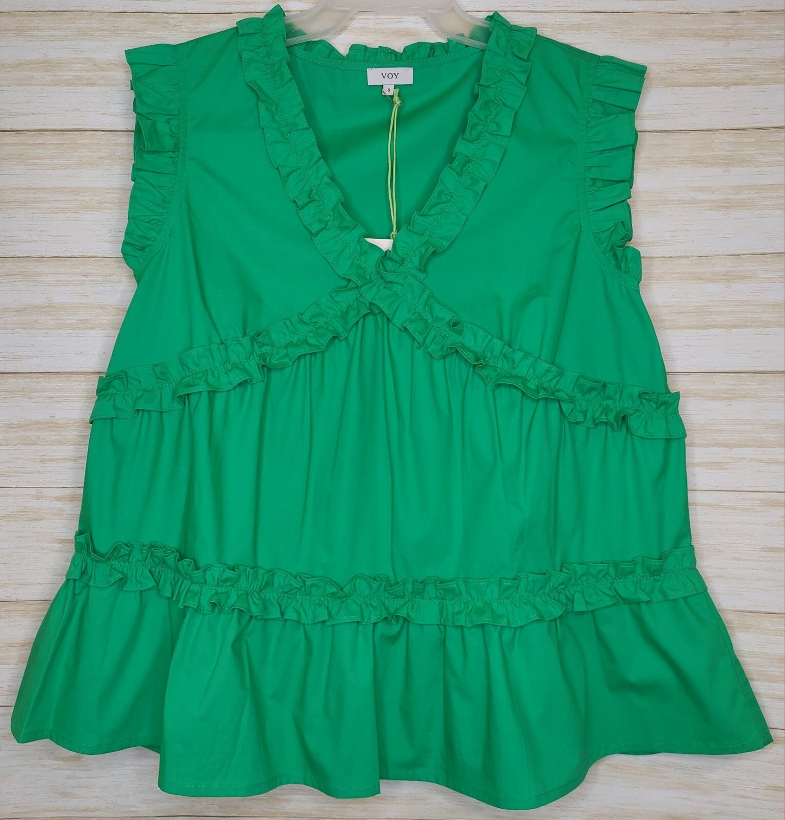 Voy Top Women's Size Small Kelly Green Sleeveless Ruffled NWT