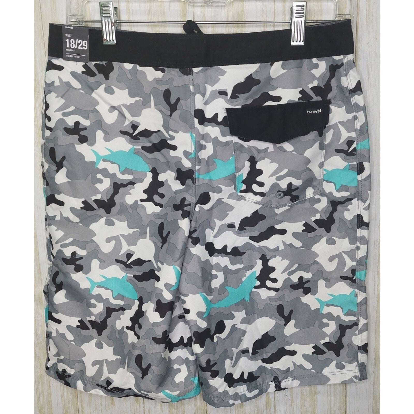 Hurley Boy's Camo Shark Board Shorts 19" Outseam 100% Polyester Size 29 "READ"