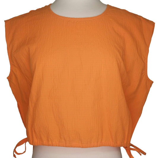 Pistola Womens Golden Orange Sleeveless Crop Top~Side Ties~Textured Fabric~Small