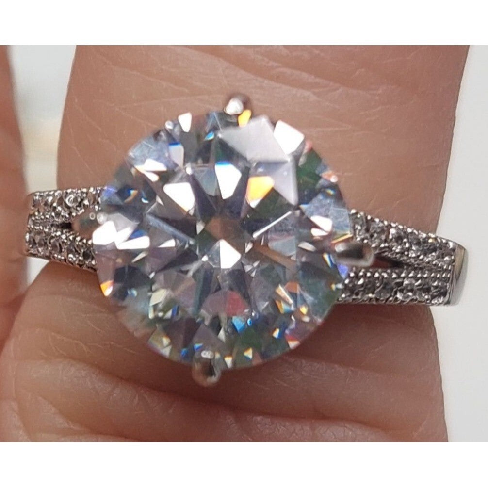 Stauer 925 Silver Ring With Large Round-Cut Clear Stone Engagement Accent