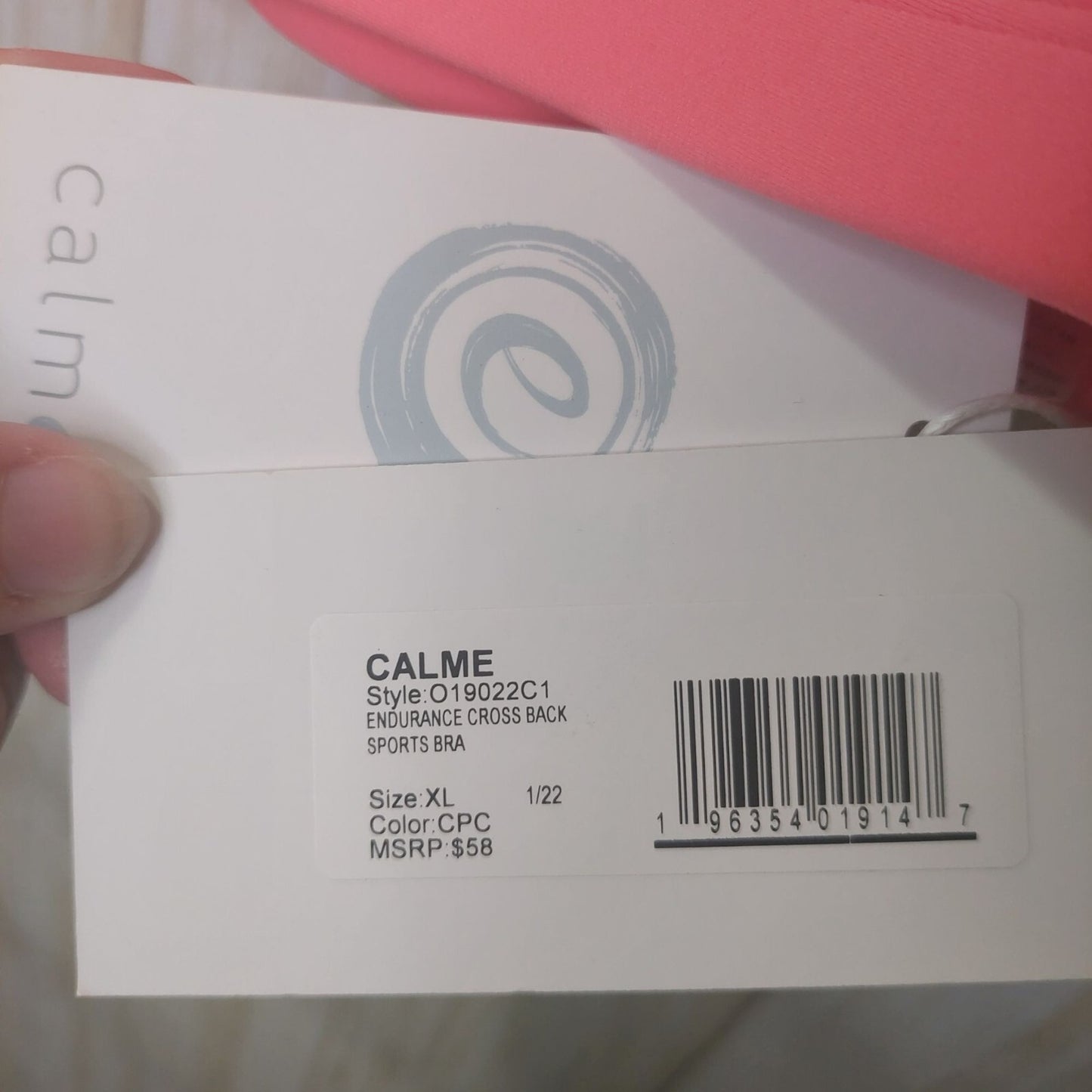 Calme By Johnny Was Women's Endurance Racerback Sports Bra Coral Pink Size XL