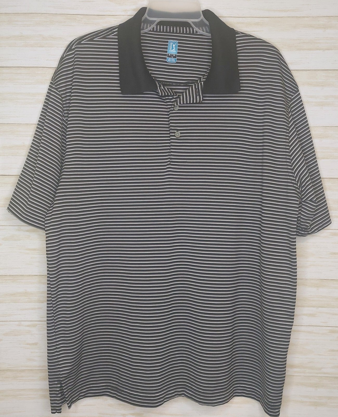 PGA Tour Men's [Size XL] Golf Polo Shirt Black/White/Gray Striped Short Sleeve