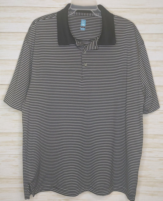 PGA Tour Men's [Size XL] Golf Polo Shirt Black/White/Gray Striped Short Sleeve
