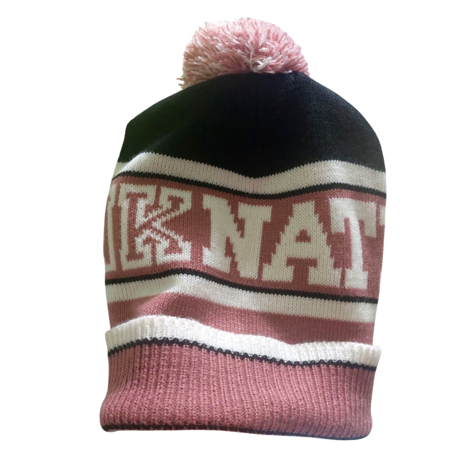 Victorias Secret Pink (Soft Begonia ) Nation Knit Pom Pom Beanie Hat Winter