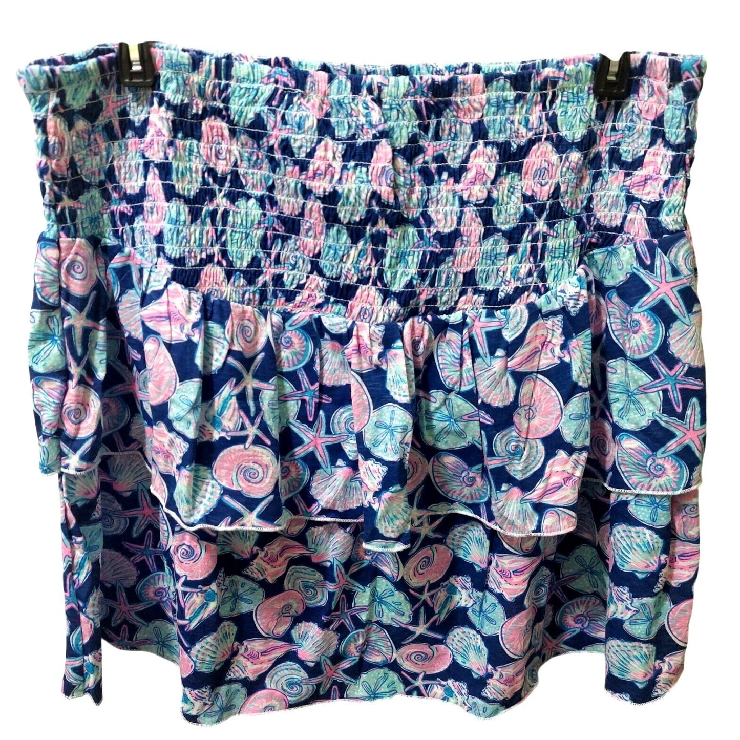 NWT Simply Southern Navy/Pink Shirred Skirt Starfish & Shell Print~Above Knee XL