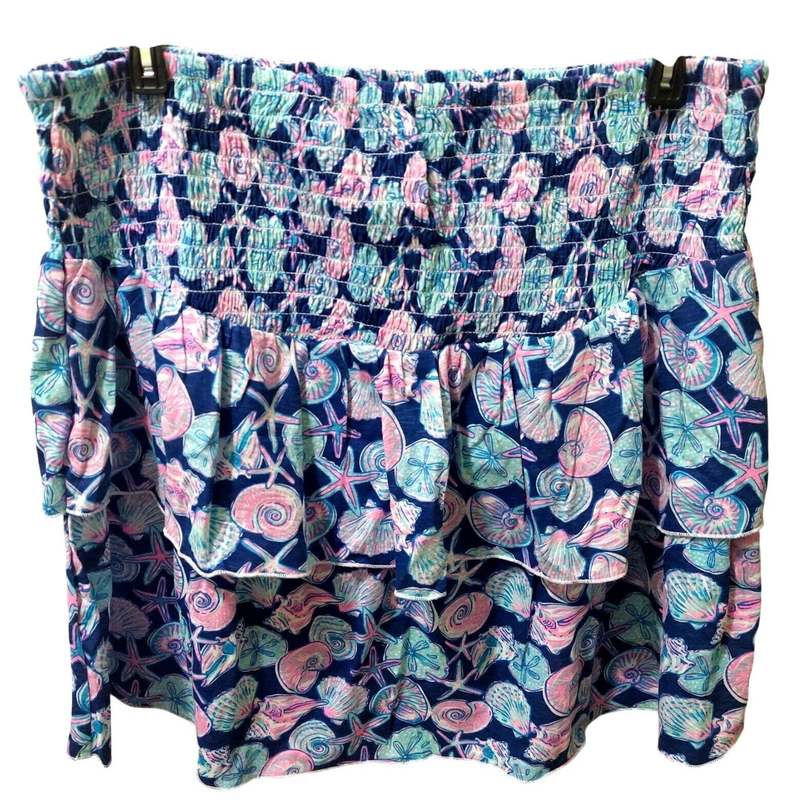 NWT Simply Southern Navy/Pink Shirred Skirt Starfish & Shell Print~Above Knee XL