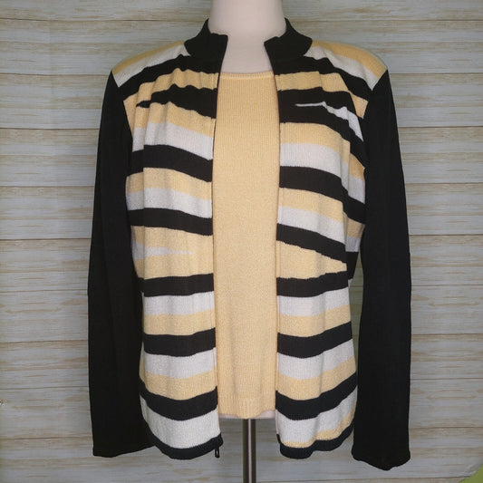 Vintage San Remo by Laura Knits Yellow/Black Stripe 2 Piece Set USA Made Pads