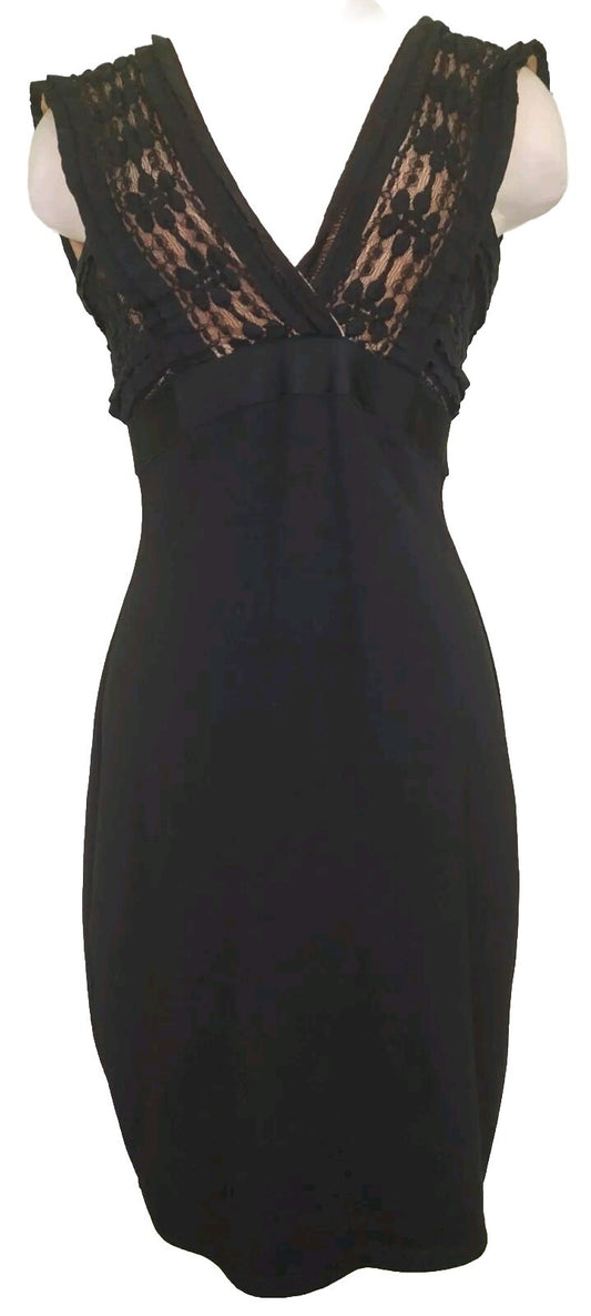 MAX STUDIO Womens Little Black Dress M Sheath Bodycon Sleeveless V-Neck Ruffles