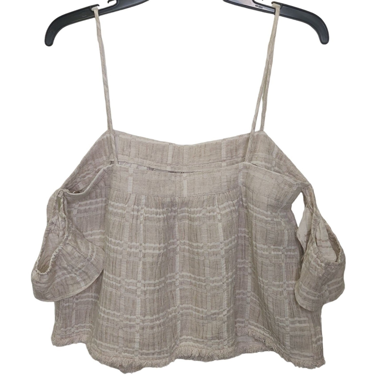 Honey Belle Women's Plaid Off-Shoulder Top Size Medium Beige Summer