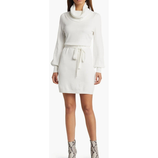 Sam Edelman White Cowl Neck Sweater Dress White Size Medium Chic Fall/Winter