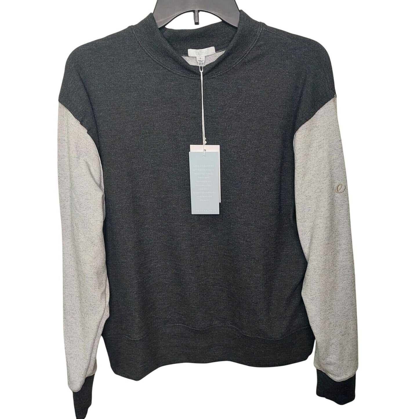 NWT Calme By Johhny Was Womens Pullover Mock Neck Sweatshirt Black/Gray Small
