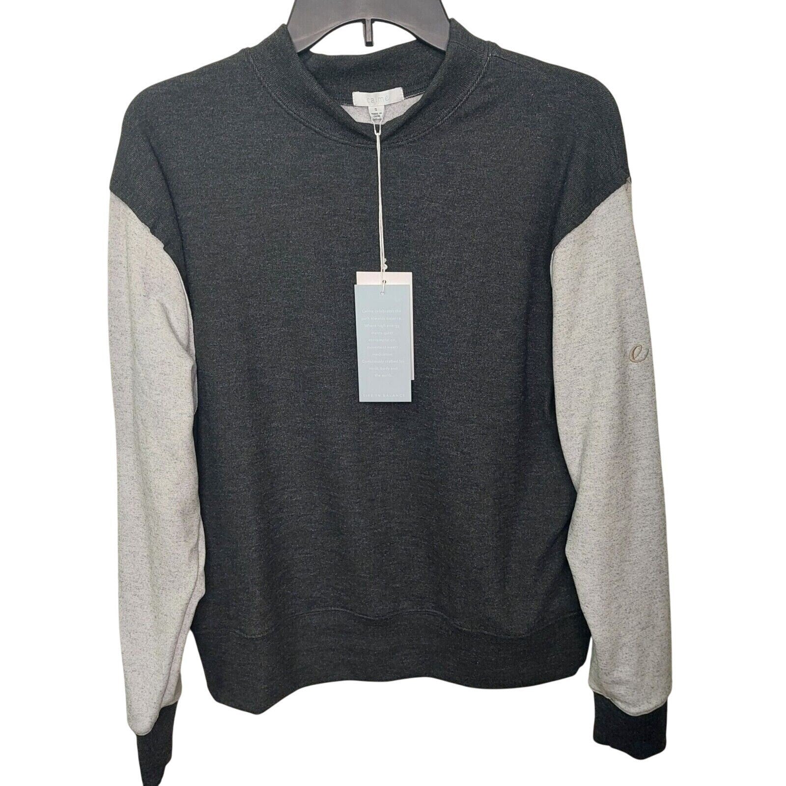 NWT Calme By Johhny Was Womens Pullover Mock Neck Sweatshirt Black/Gray Small