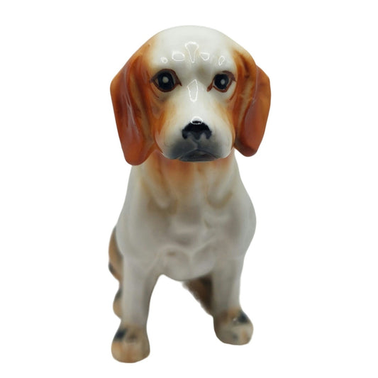 Vintage Bone China Porcelain Sitting Beagle Dog Figurine 3.25" Tall