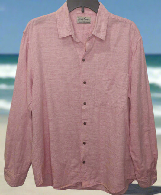 Kenny Flowers Men's Shirt Rose Blusher 100% Linen Long Sleeve Pink Size XXL 