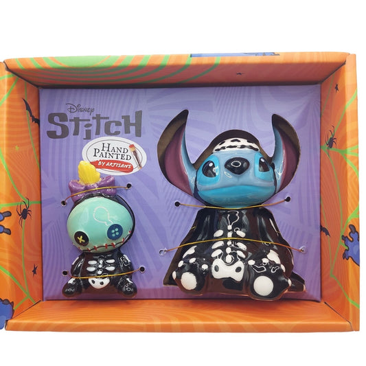 NIB Disney Stitch & Scrump Halloween Skeleton Ceramic Salt & Pepper Shaker Set