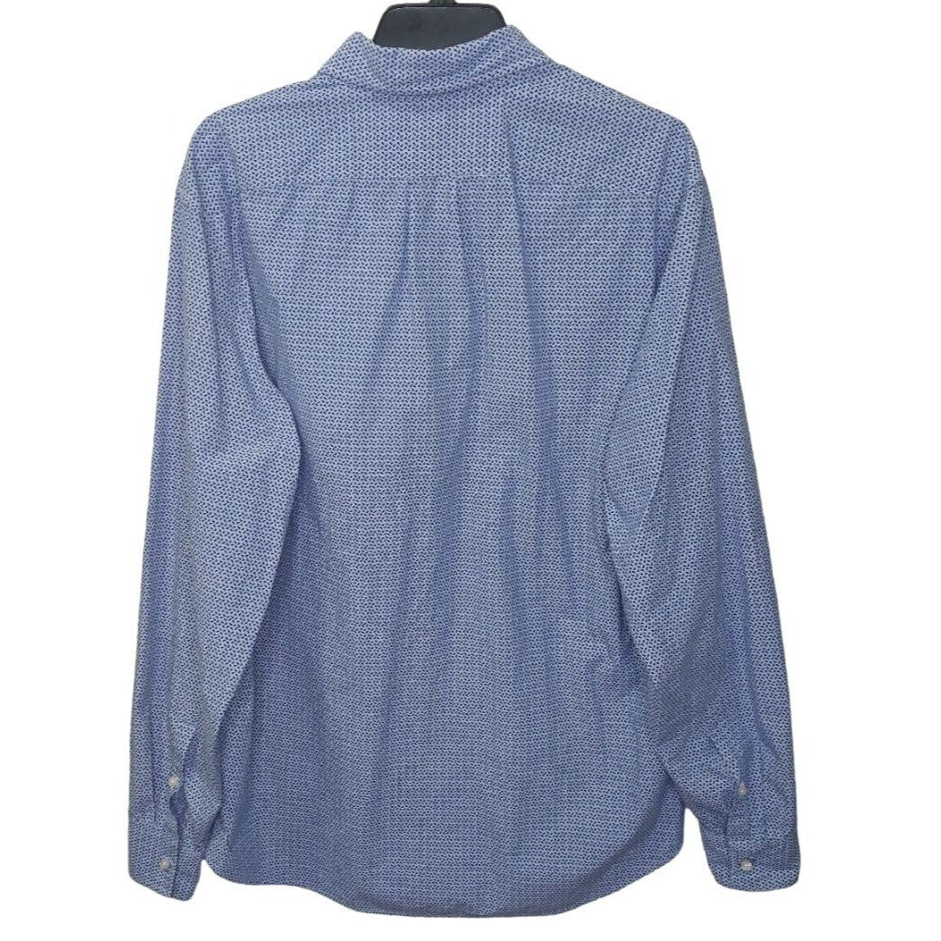 Michael Kors Men's Size XL Slim Fit Long Sleeve Button-Up Shirt Blue Pattern