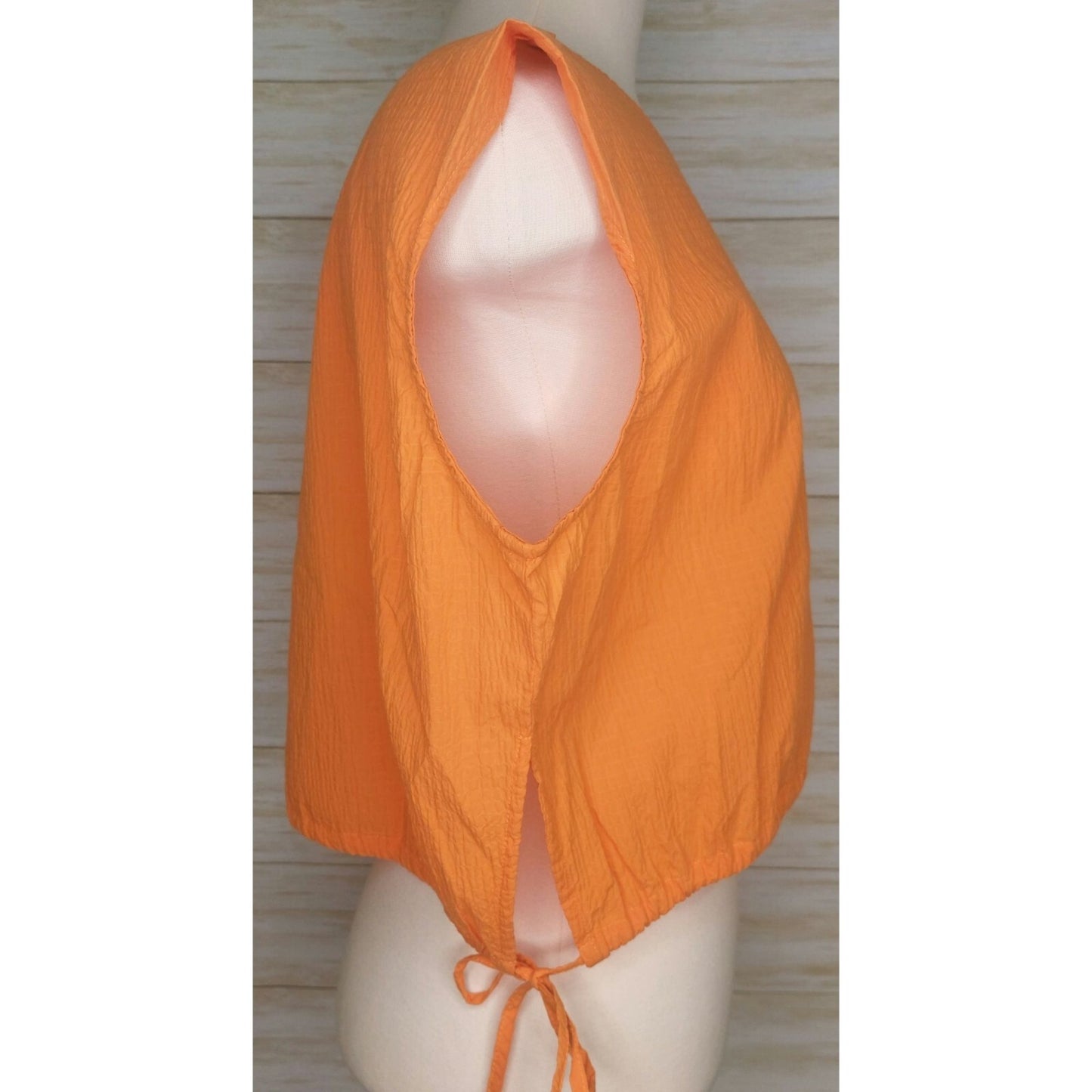 Pistola Womens Golden Orange Sleeveless Crop Top~Side Ties~Textured Fabric~Small