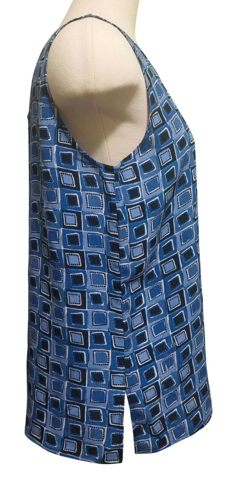 Robbie Bee Blue Geometric Sleeveless 100% Silk Blouse Womens Medium