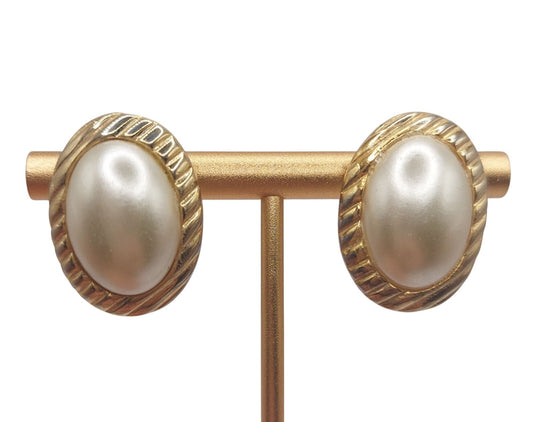 Vintage Faux Pearl & Gold-Tone Post Back Earrings