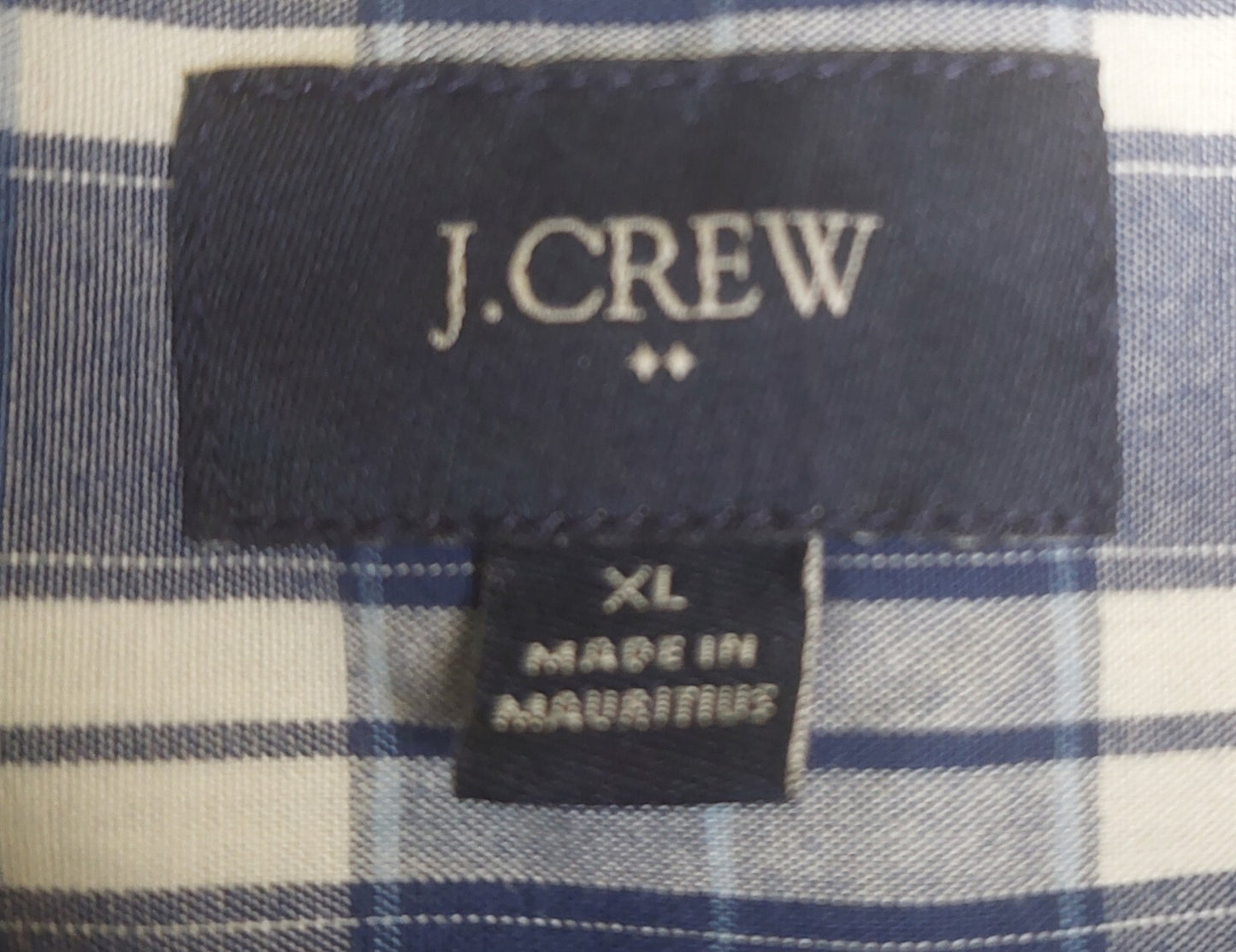 J. CREW Men's Cotton Shirt Blue/White Plaid Button Up Size XL