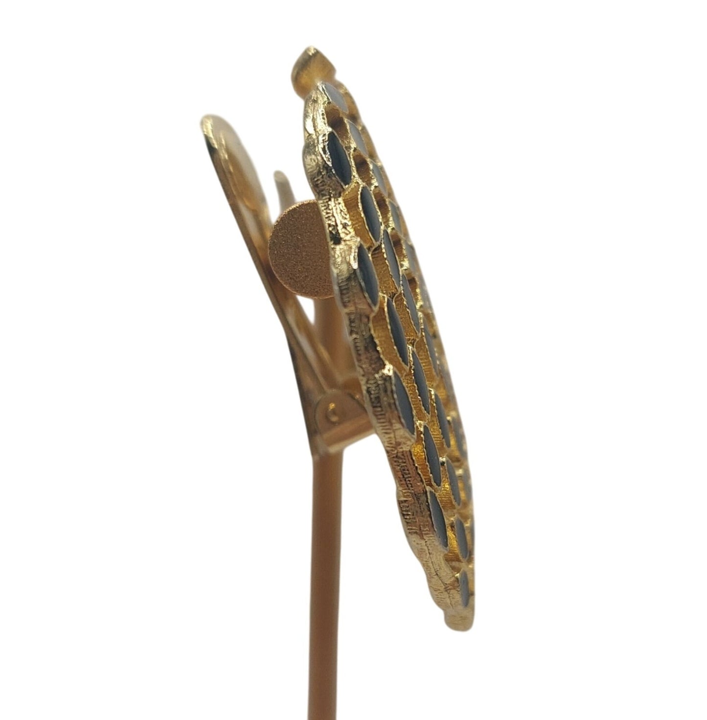 Vintage Gold-Tone Clip-On Earrings With Black Enamel Accents