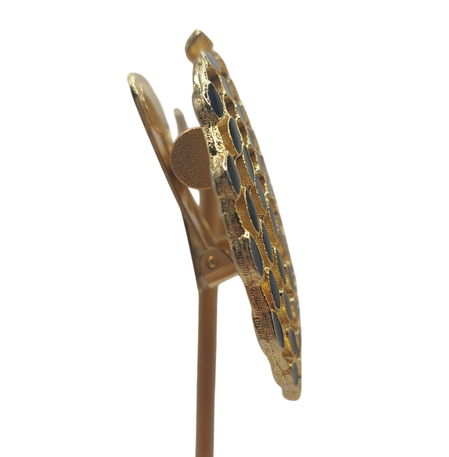 Vintage Gold-Tone Clip-On Earrings With Black Enamel Accents