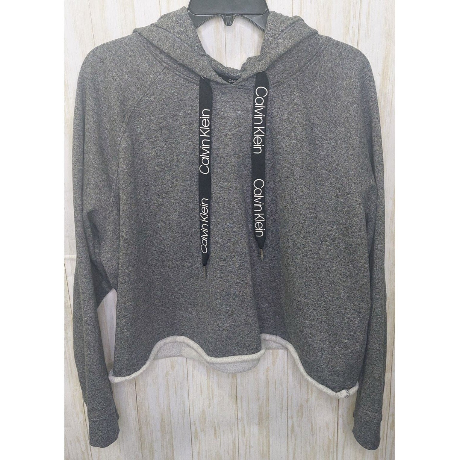 Calvin Klein Women's Gray Cut Off Hoodie Sweatshirt Size XXL Cozy