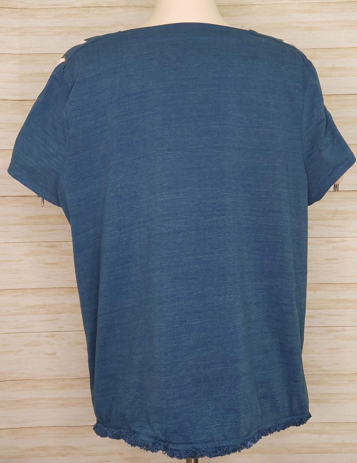 Chicos Women's Top Size 3 (XL/16) Blue~Rope Tie~ Nautical~Fringe~Boho Beachy 