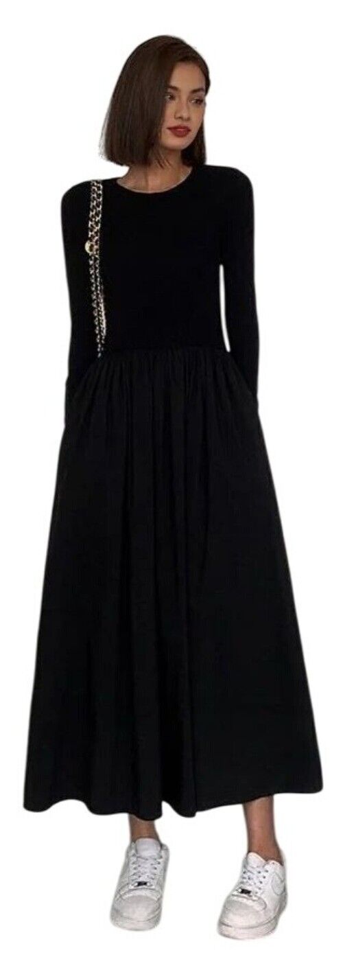NWT Commense Black Long Sleeve Maxi Dress W/Pockets Size Medium