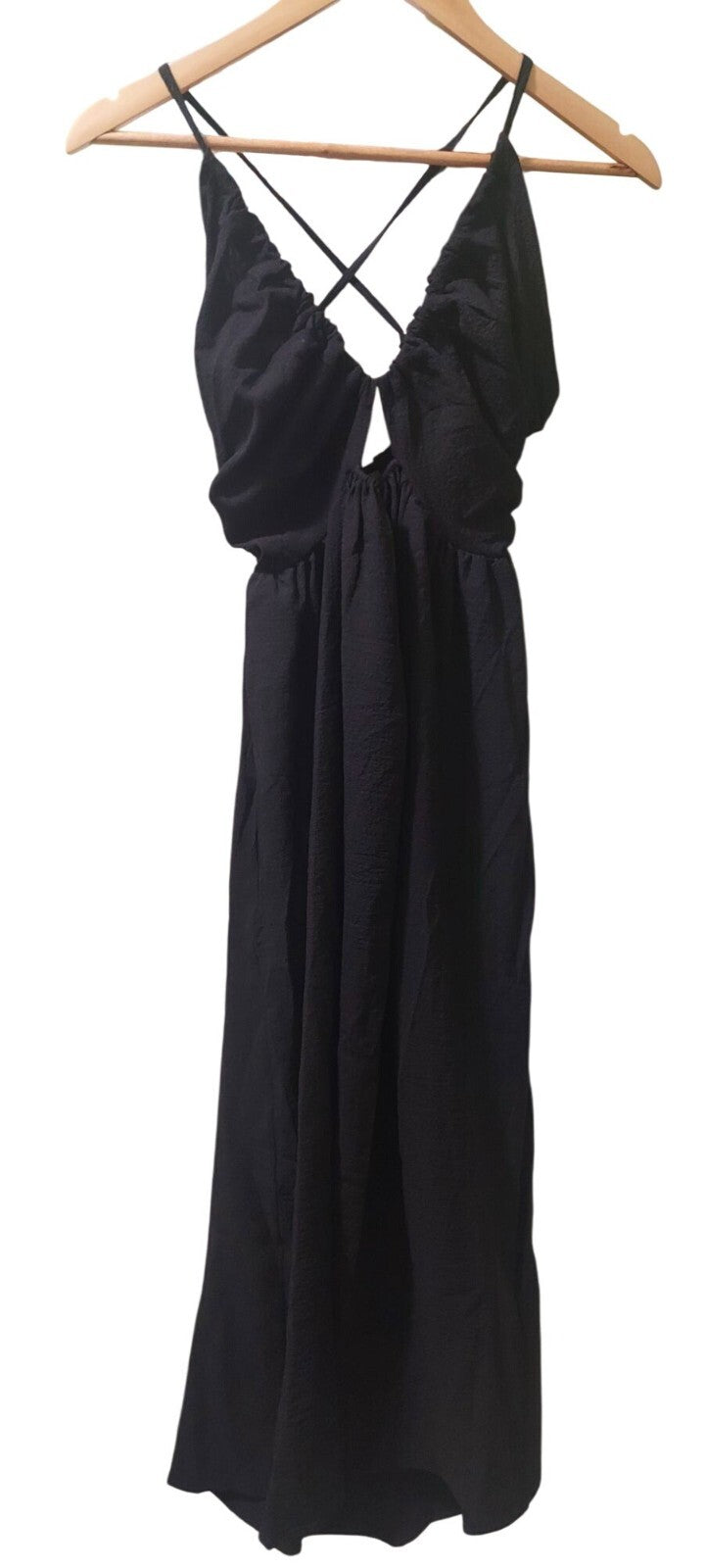 NWT Commense Women's Black Criss Cross Backless Split Midi Dress Size Small