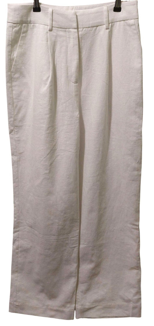 NWT Commense Womens White Linen-Blend Wide Leg Pants Small~Pockets~Spring~Summer