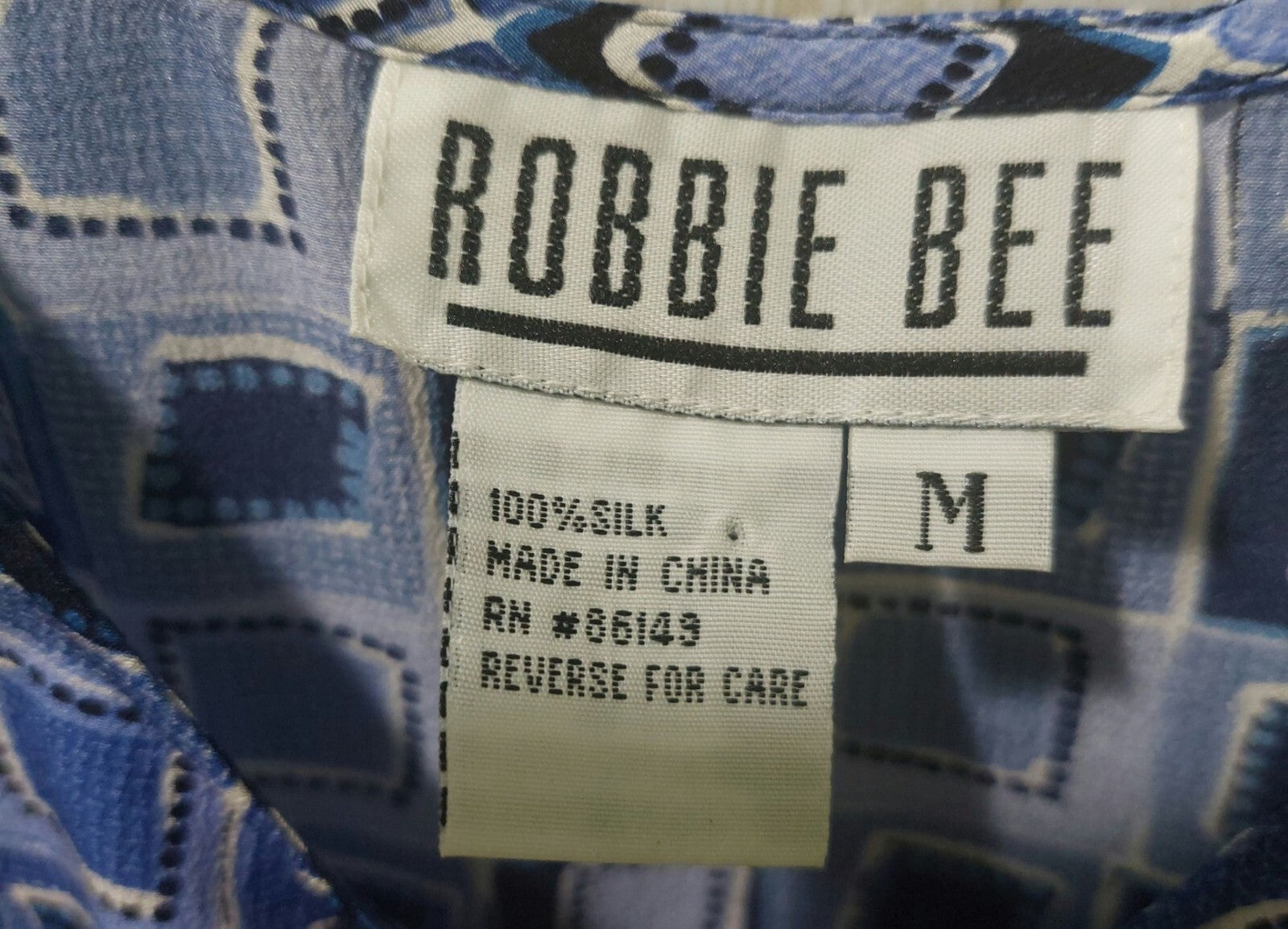 Robbie Bee Blue Geometric Sleeveless 100% Silk Blouse Womens Medium