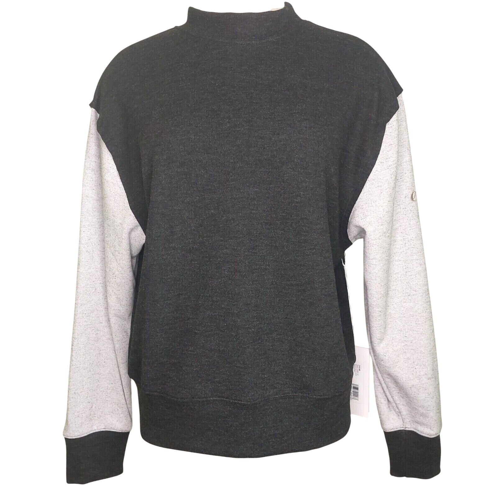 NWT Calme By Johhny Was Womens Pullover Mock Neck Sweatshirt Black/Gray Small