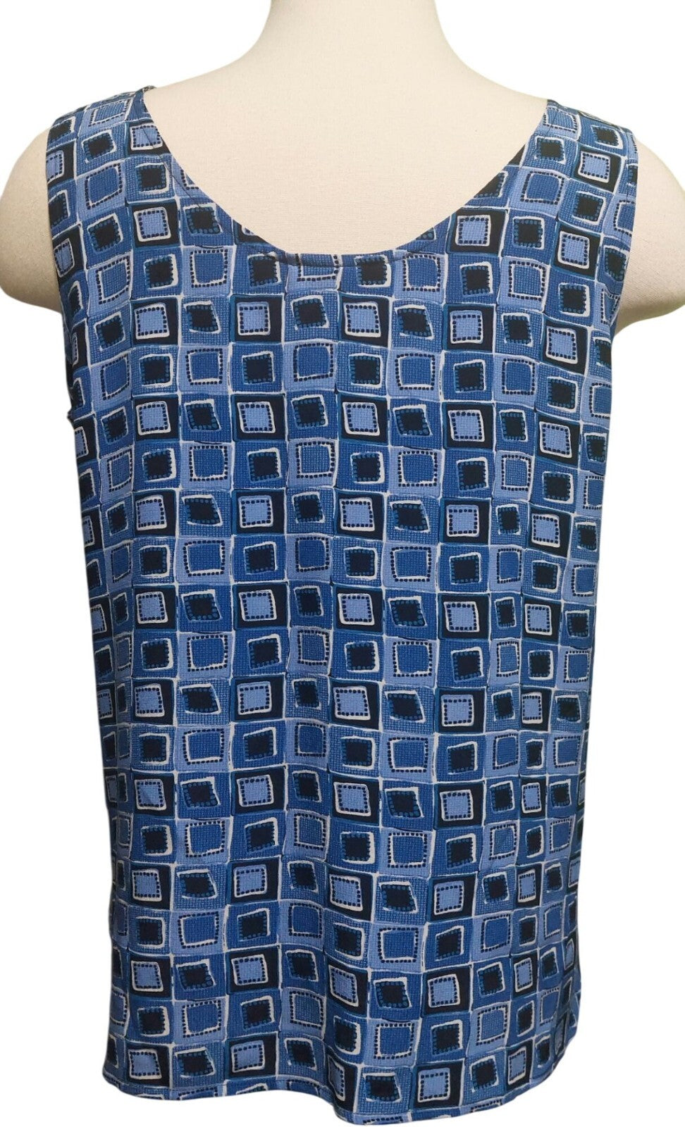 Robbie Bee Blue Geometric Sleeveless 100% Silk Blouse Womens Medium