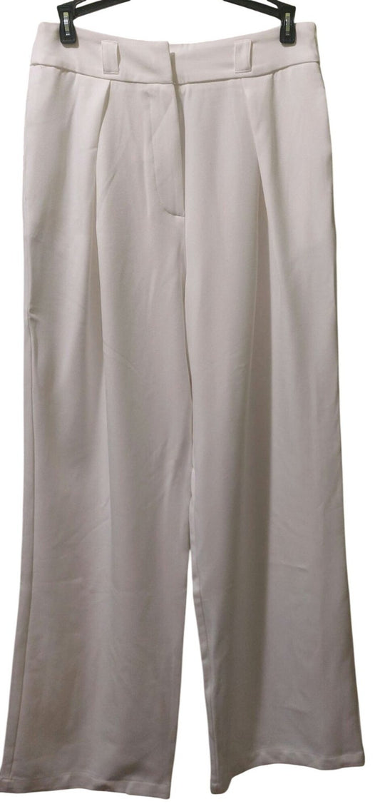 NWT Commense White High-Waisted Wide-Leg Dress Pants ~Front Pleated~Pockets Med.