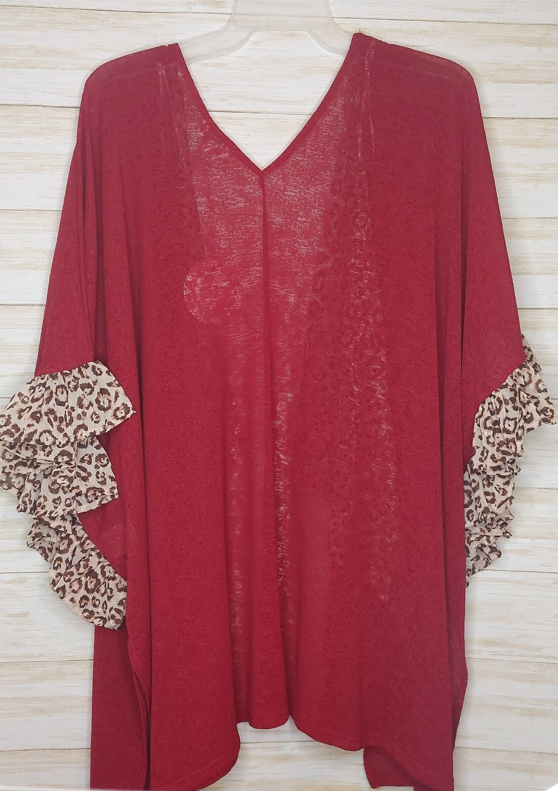Umgee Darker Red Kimono/Cardigan with Animal Print Trim NWT S/M Sheer
