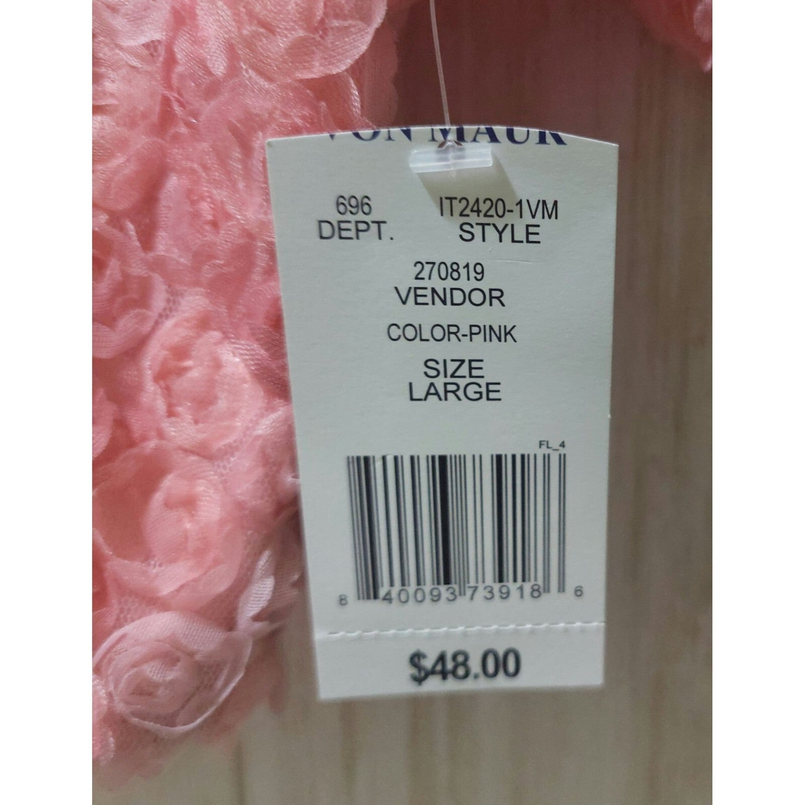 NWT Le Lis Pink Puff Sleeve Floral Crop Top W/ Textured Rose Design Large